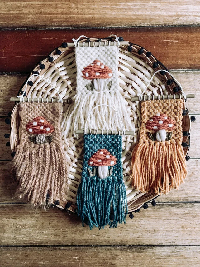 Mini Macrame Woven Wall Hanging - Boho Mushroom Design