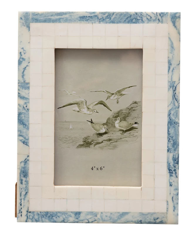 Frame Resin Ivory with Marbled Blue Border Holds 4" x 6" by Homeportonline