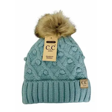 Kids' C.C Bobble Knit Beanie with Faux Fur Pom