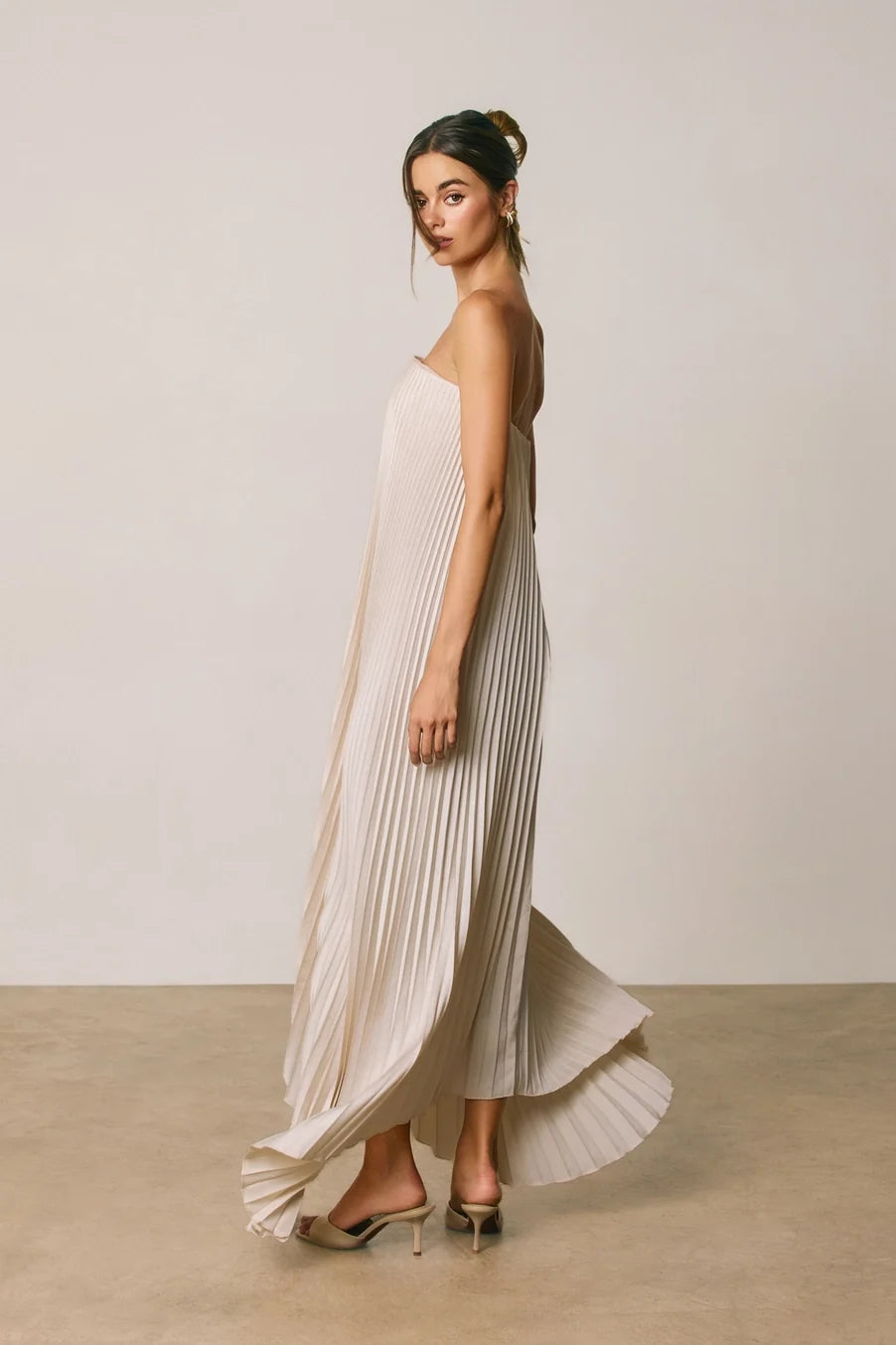 Dress Forum Satin Strapless Pleated Maxi Column Dress