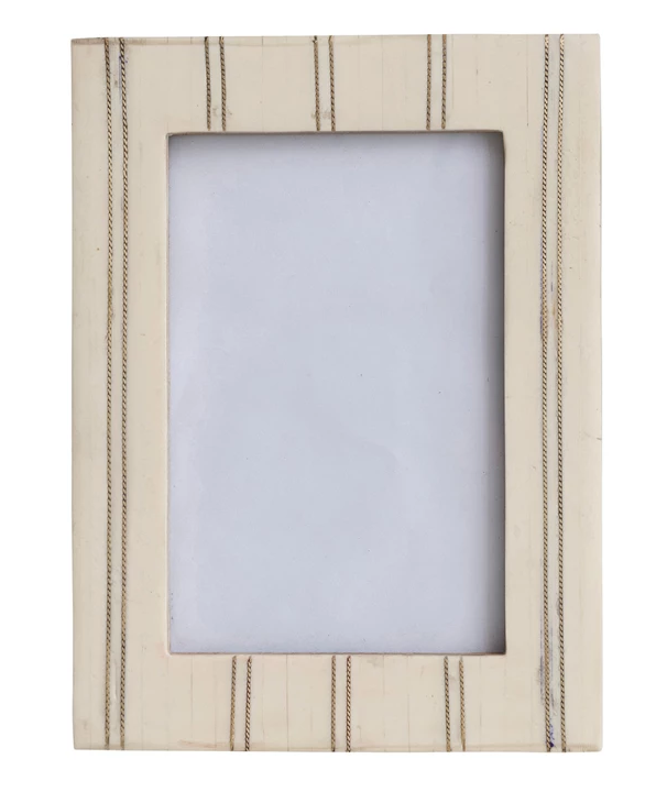 Frame Resin Metal Inlay Cream Holds 4" x 6" by Homeportonline