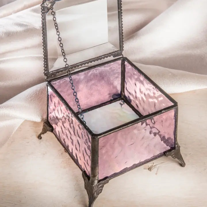 Pink Glass Jewelry Keepsake Trinket Box