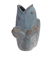 Vase Stoneware Fish Blue 8.25"h by Homeportonline