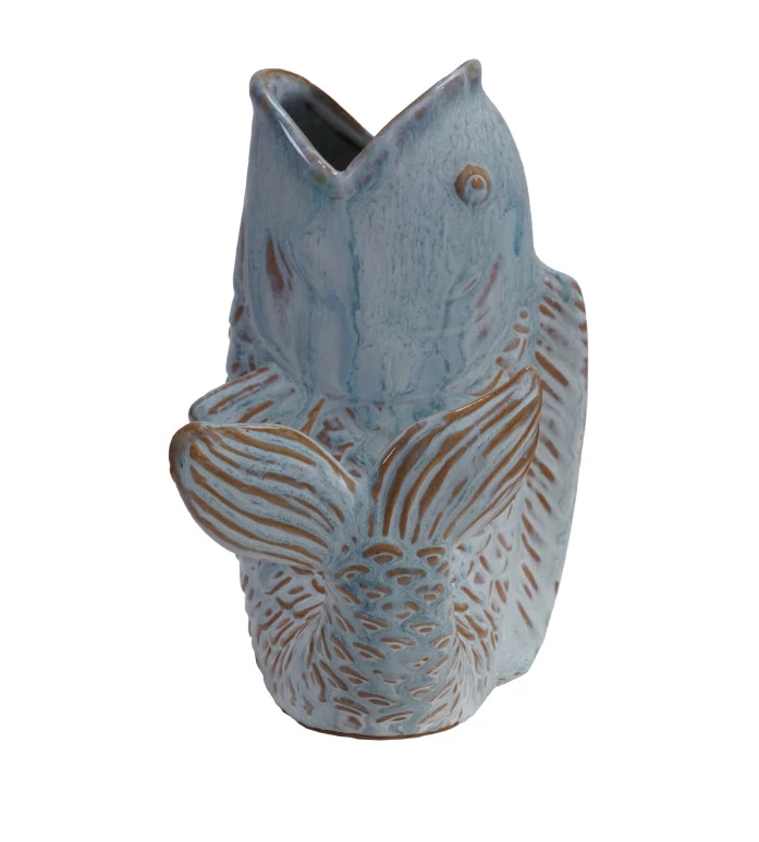 Vase Stoneware Fish Blue 8.25"h by Homeportonline