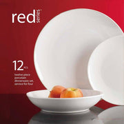 12 pc White Round Dinnerware Set in Red Series by Homeportonline