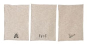 Linen & Cotton Slub Embroidered Tea Towel, Natural & Black, 3 Styles (Sold Individually) by Homeportonline