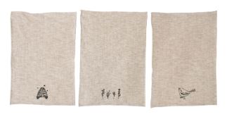 Linen & Cotton Slub Embroidered Tea Towel, Natural & Black, 3 Styles (Sold Individually) by Homeportonline