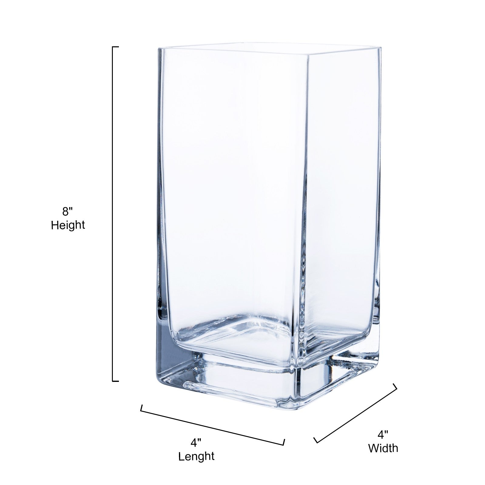 Clear Glass Vase Square 4x4x8in by Homeportonline