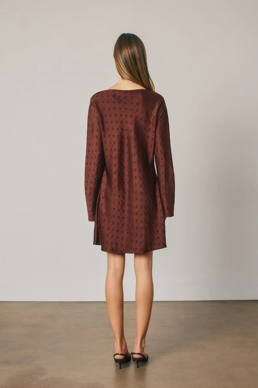 Dress Forum Polka Dot Draped Boatneck Mini Dress