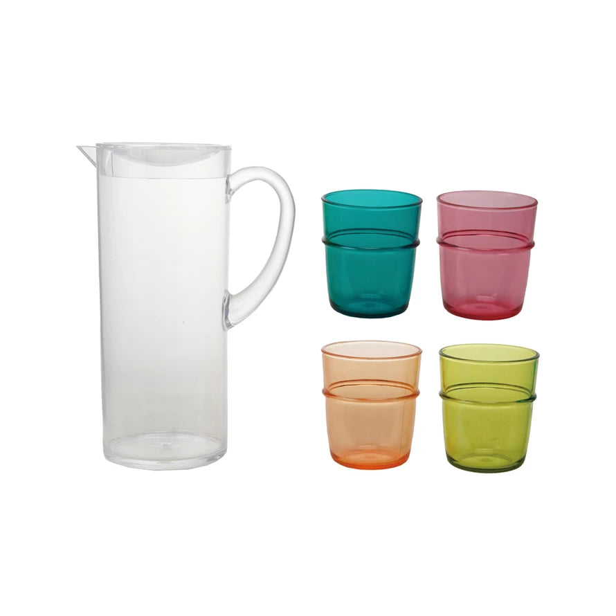 2 Quart Acrylic Pitcher with (4) 12 oz. Stackable Glasses, Set of 5 by Homeportonline