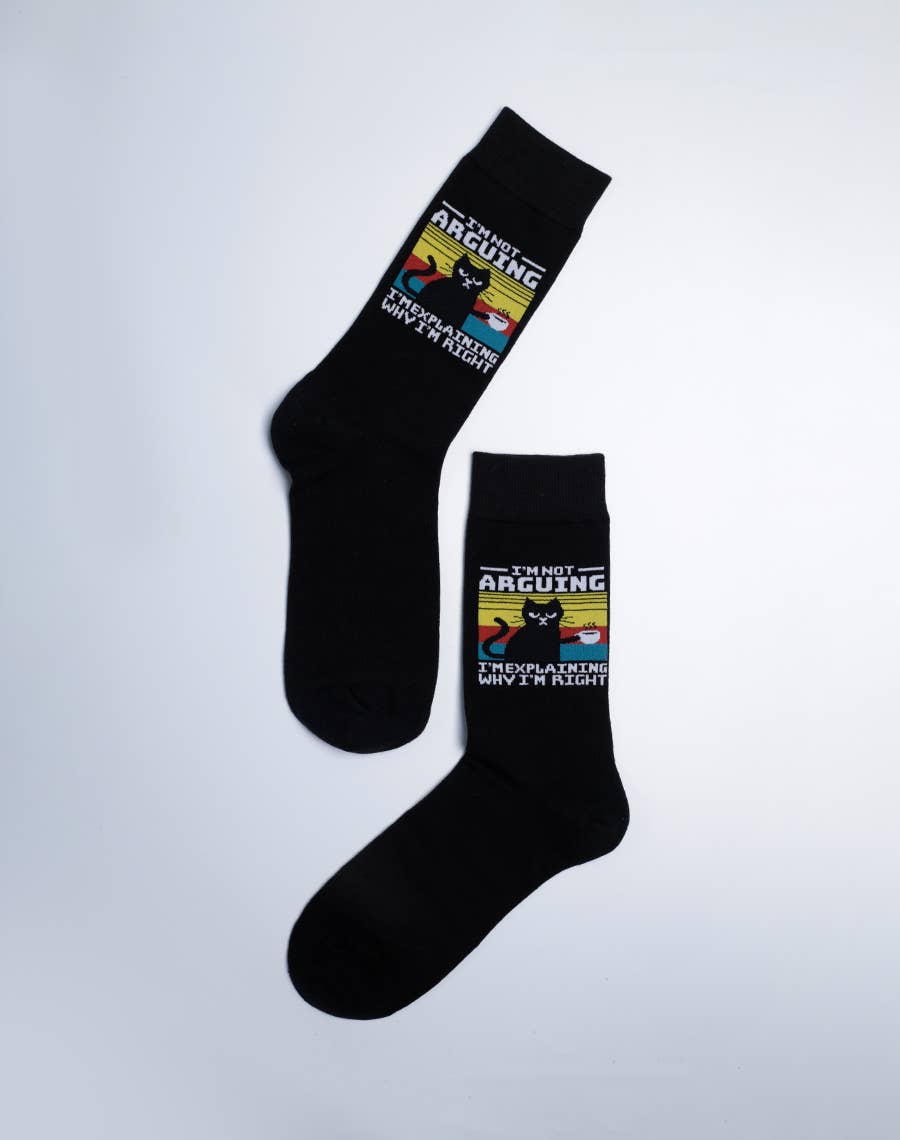 Men's I'm Not Arguing I'm Explaining Funny Cat Crew Socks by SidePony Boutique