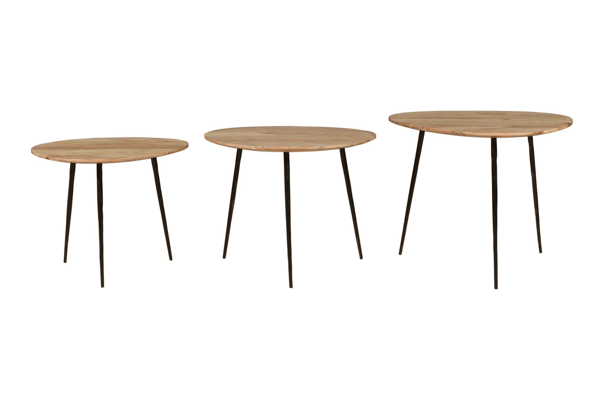 Global Archives Reeves Nesting Tables Mango Wood Natural Set of 3 by Homeportonline