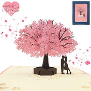 EcoToKo Valentine Day 3D Pop Up Card Fall In Love Cherry Blossom Tree Couple Handmade Romantic Greeting Card To Lover Girlfriend Wife Love Sign Birthday Anniversary Wedding Engagement