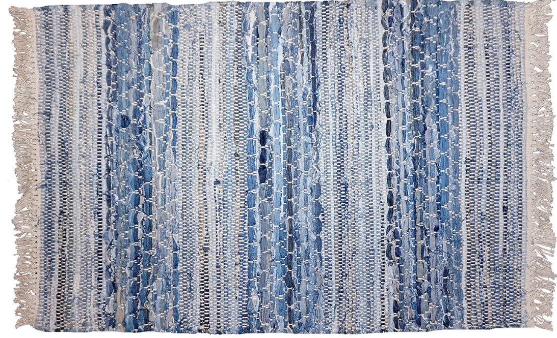Hartford-2 Rag Rug Cotton Blue 30" x 50" by Homeportonline