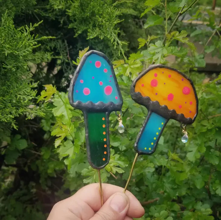 Stained Glass - Bright mushrooms plant stakes