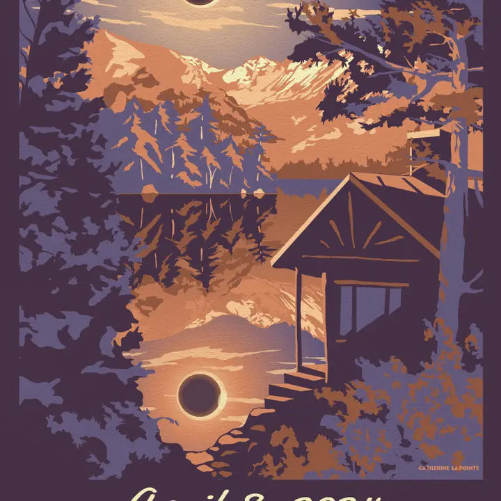 Solar Eclipse Vintage Travel Poster | 2024 Totality Art by Wild Lark