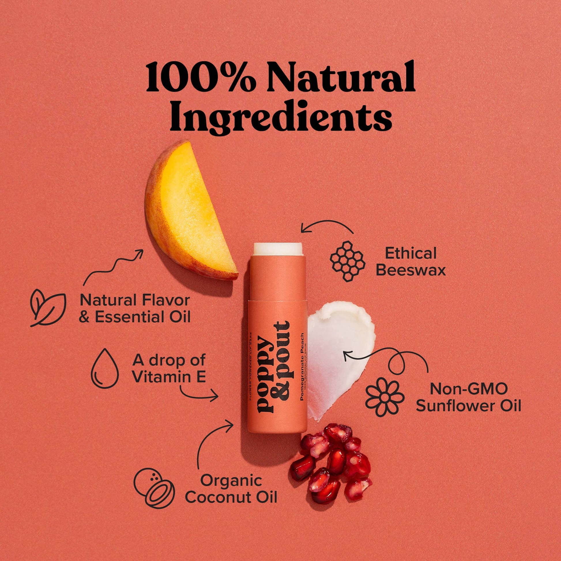 Poppy & Pout Lip Balm, Pomegranate Peach by Dear Lucy