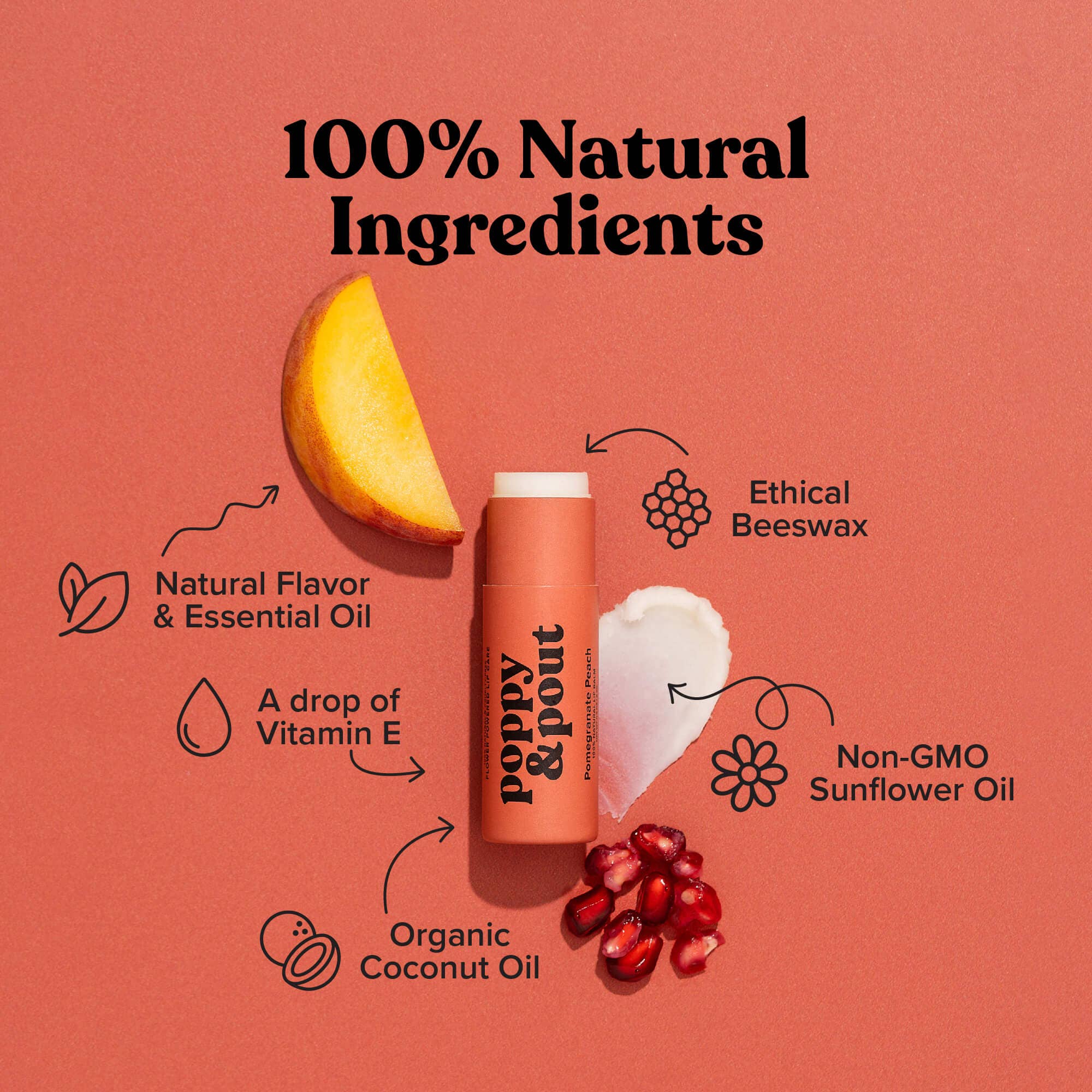 Poppy & Pout Lip Balm, Pomegranate Peach by Dear Lucy