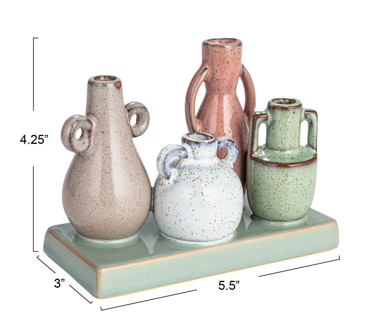 Vases Stoneware Set/4 Mounted on Tray Base Multicolor by Homeportonline