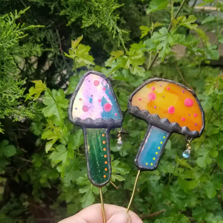 Stained Glass - Bright mushrooms plant stakes