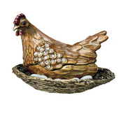 Trinket Box Enameled Metal Hen on Nest 2.75"w x 1.5"h by Homeportonline