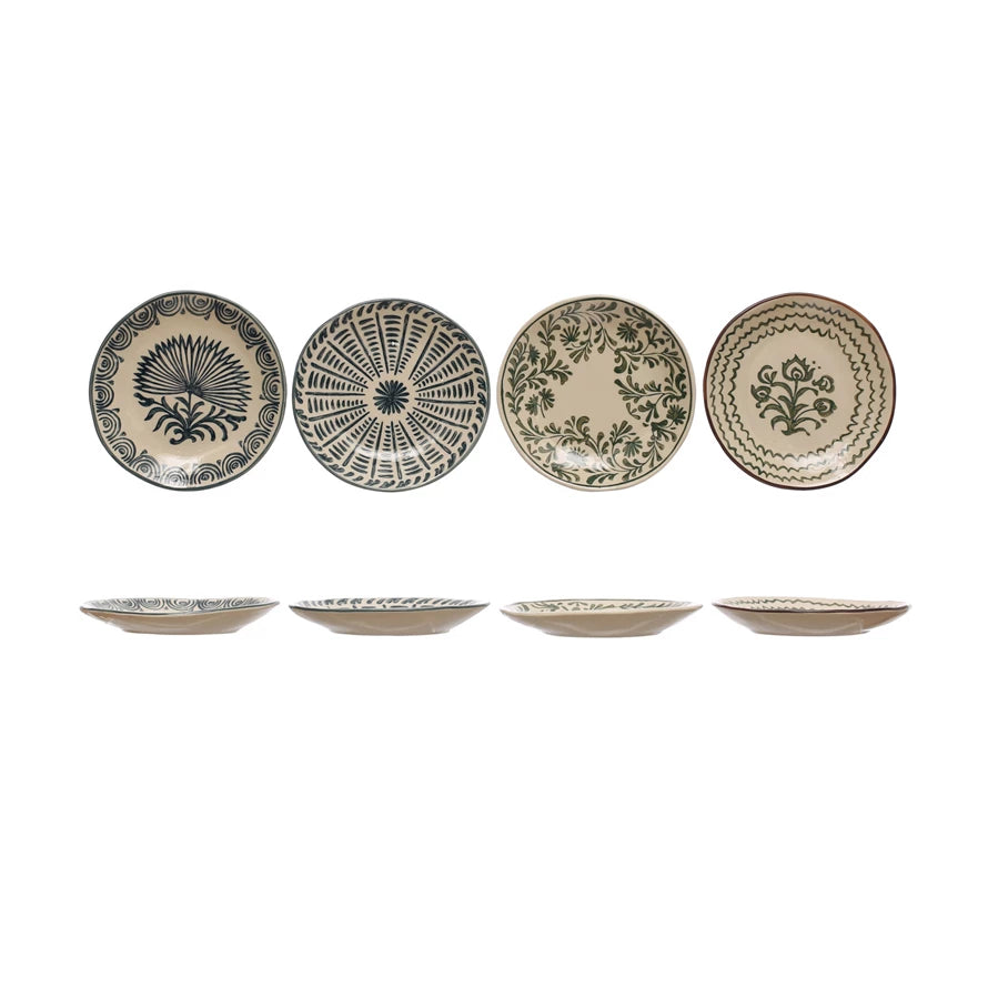 Hand-Stamped Stoneware Bowl w/ Blue Botanicals, 4 Styles (Sold Individually) by Homeportonline