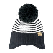 Kids C.C Stripe Earflap Yarn Pom Beanie