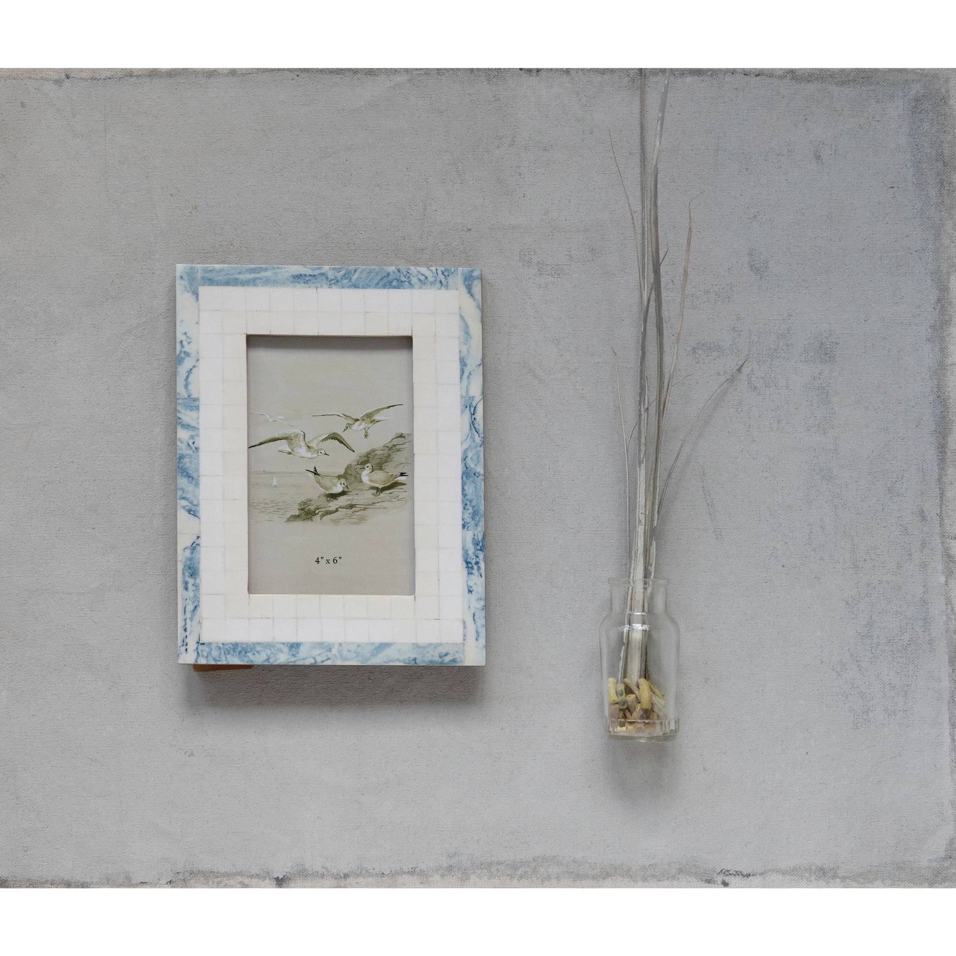 Frame Resin Ivory with Marbled Blue Border Holds 4" x 6" by Homeportonline