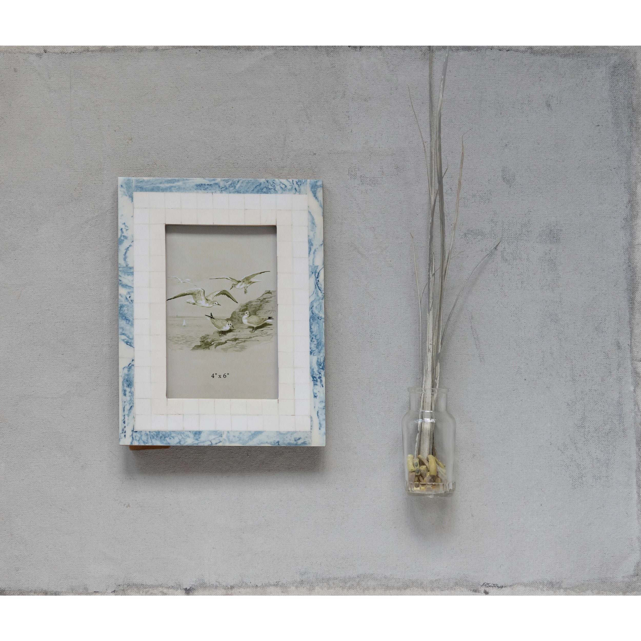 Frame Resin Ivory with Marbled Blue Border Holds 4" x 6" by Homeportonline