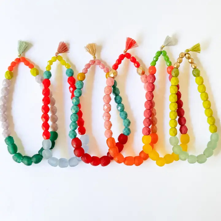 Multicolor Recycled African Glass and Mixed Bead Bracelet
