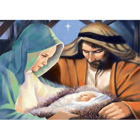 Designer Greetings Jesus  Mary and Joseph Closeup Religious Christmas Card