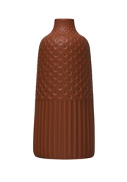 Vase Embossed Stoneware Matte Glaze 10" h Rust by Homeportonline