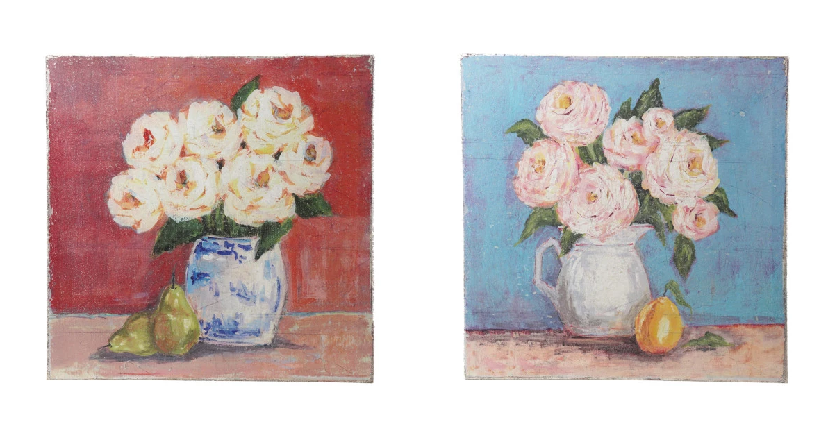 Wall Décor Canvas Fruit & Flowers in Vase 2 Styles 18"sq (Sold Separately) by Homeportonline
