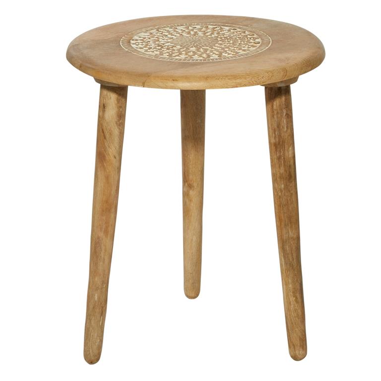 Table Carved Medallion Mango Wood Natural 17"d x 22" High by Homeportonline