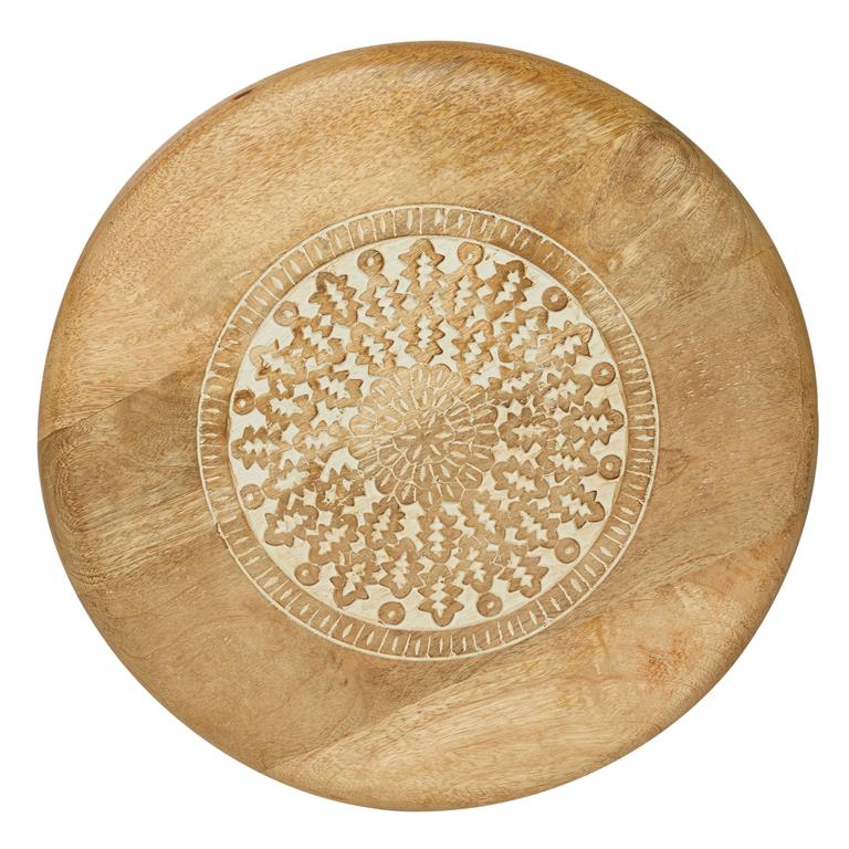 Table Carved Medallion Mango Wood Natural 17"d x 22" High by Homeportonline