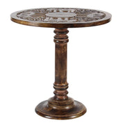 Table Carved Wood Round Elephant 17in Wide By 21 In High by Homeportonline