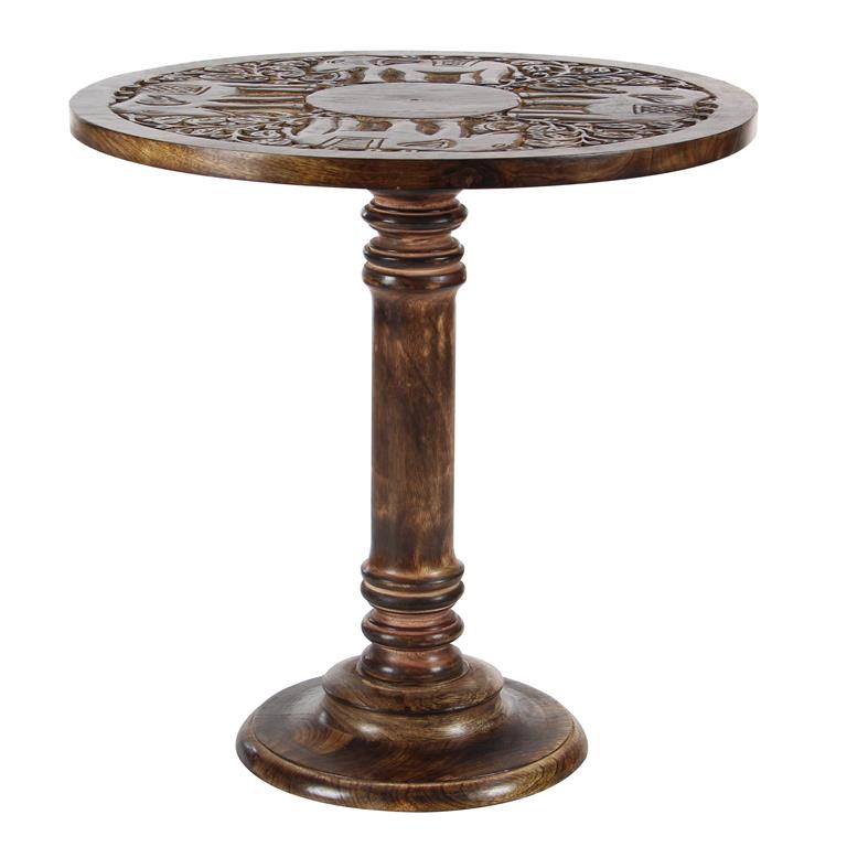 Table Carved Wood Round Elephant 17in Wide By 21 In High by Homeportonline