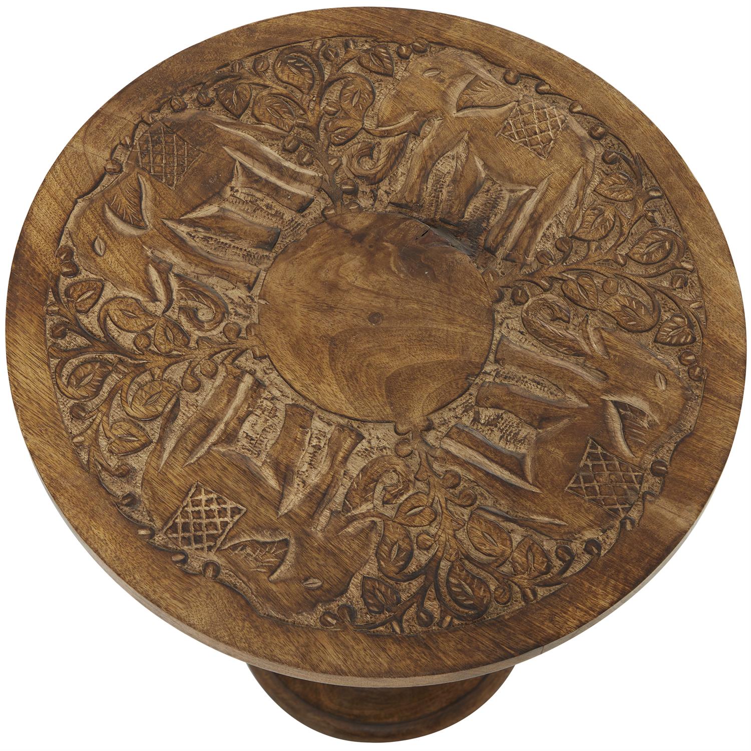 Table Carved Wood Round Elephant 17in Wide By 21 In High by Homeportonline