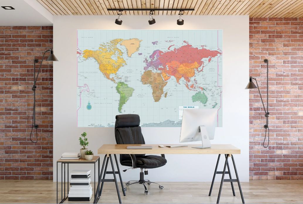 Wall Map Laminated World 67"Wx45"H by Homeportonline