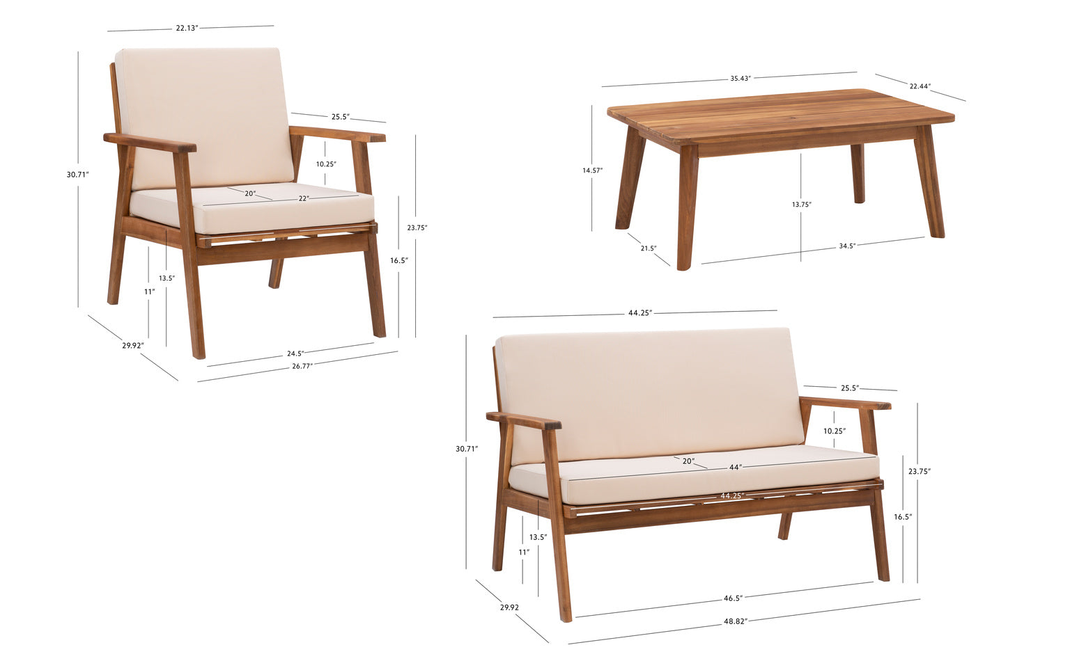 Cosgrove Acacia Wood Outdoor Chair with Natural Cushion by Homeportonline