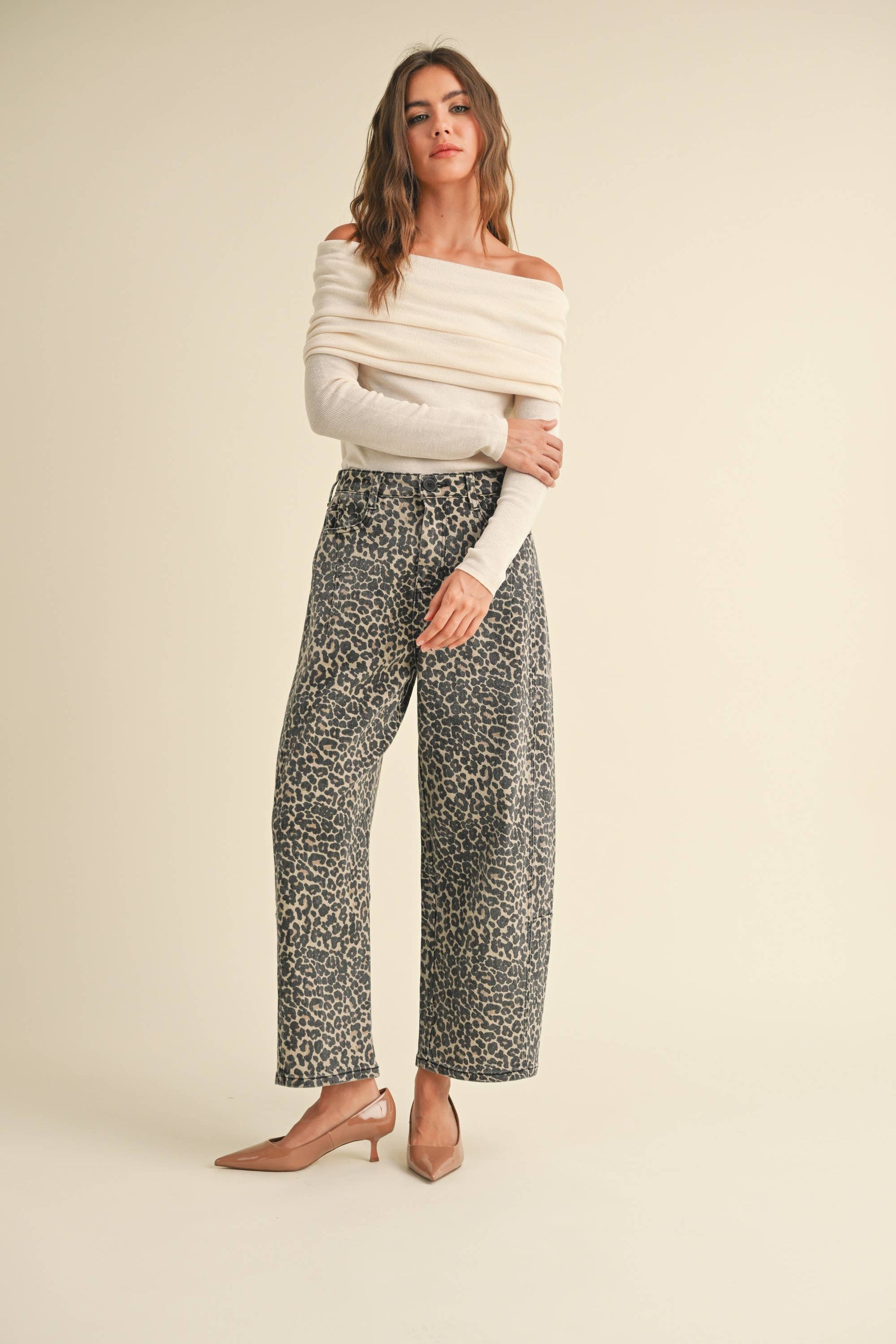 Miou Muse Leopard Print Barrel Pants by Dear Lucy