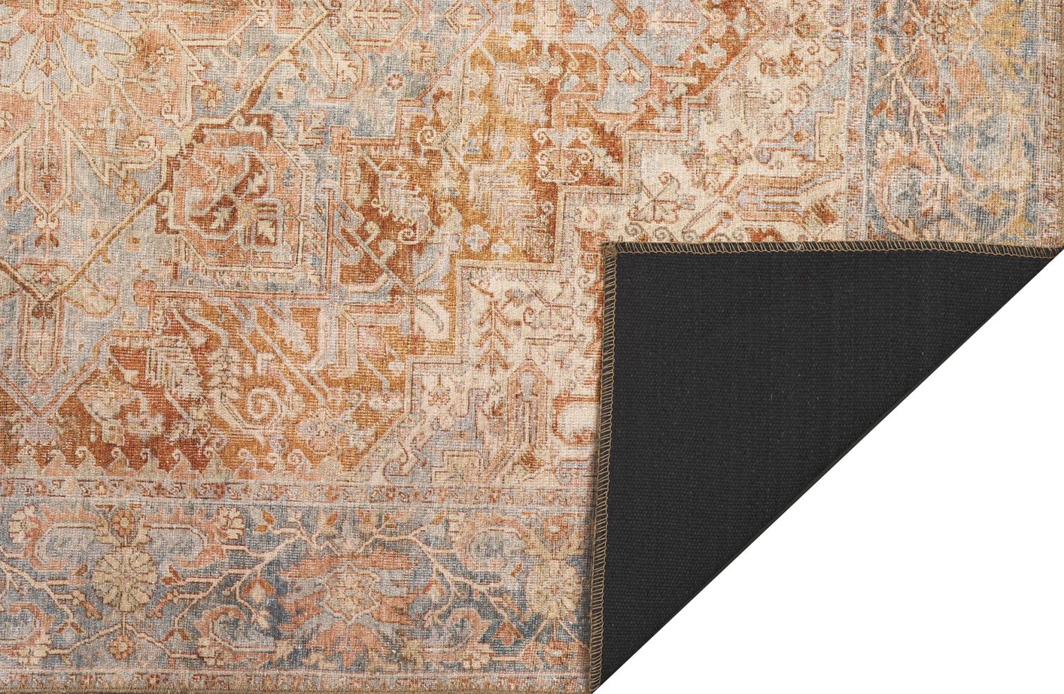 London Serena Rust & Blue Washable Rug 5'6" x 7'6" by Homeportonline