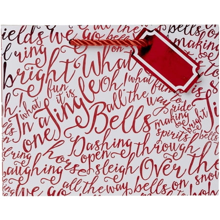 Jillson & Roberts Small Gift Bags, Jingle Bell Script (30 Pcs)