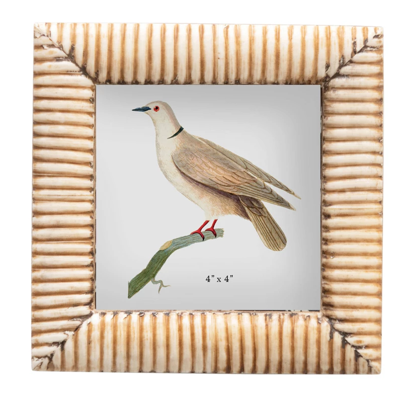 Frame Hand Carved Bone Ribbed Natural Holds 4" x 4" by Homeportonline