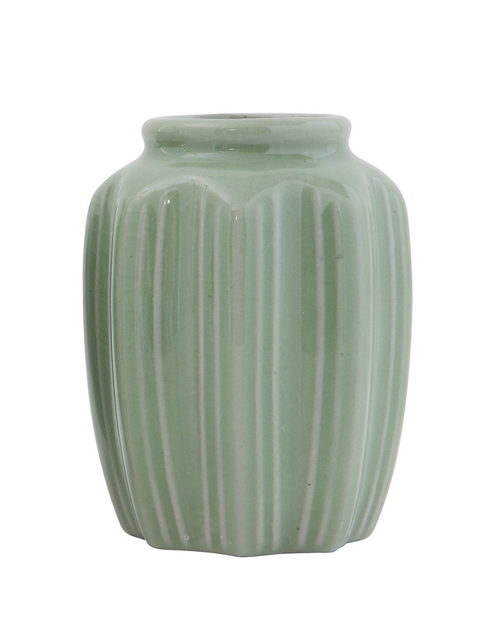 Vase Stoneware Crackle Glaze Jade Fluted by Homeportonline