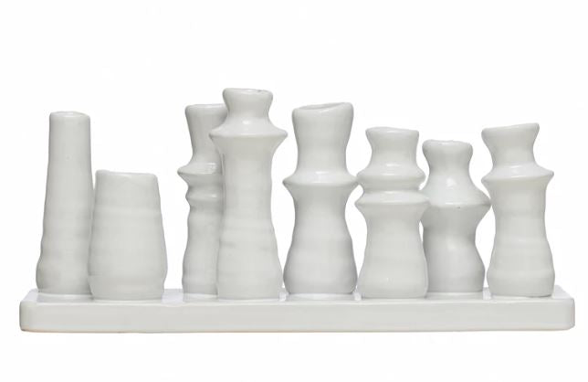Vase Stoneware Multi Vase With 8 Sections White 10.5" Long x 4.5" High by Homeportonline