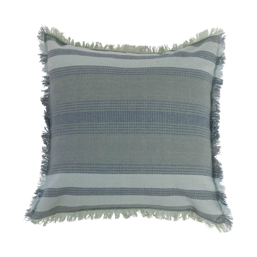Pillow Stripes & Eyelash Fringe Woven Cotton Multicolor 18" Square by Homeportonline