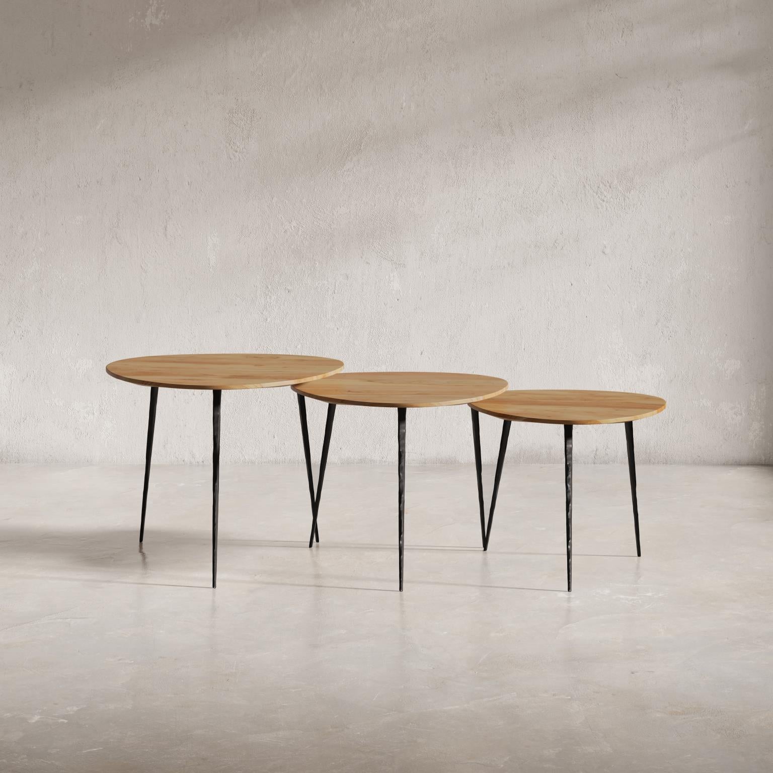 Global Archives Reeves Nesting Tables Mango Wood Natural Set of 3 by Homeportonline