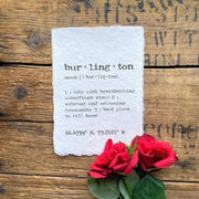 Burlington Vermont Definition Print On Handmade Paper