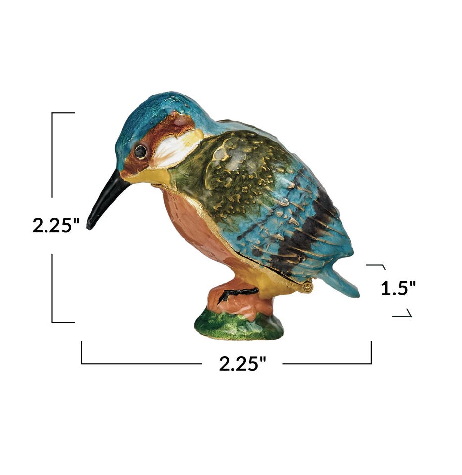 Trinket Box Enameled Metal Kingfisher 2.25"h by Homeportonline